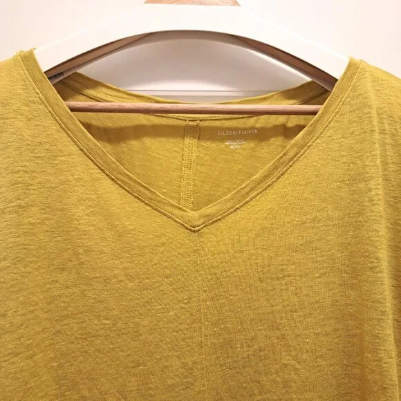 Eileen Fisher Organic Linen Jersey V-Neck Tee LemonDrop Size XL - Picture 3 of 8